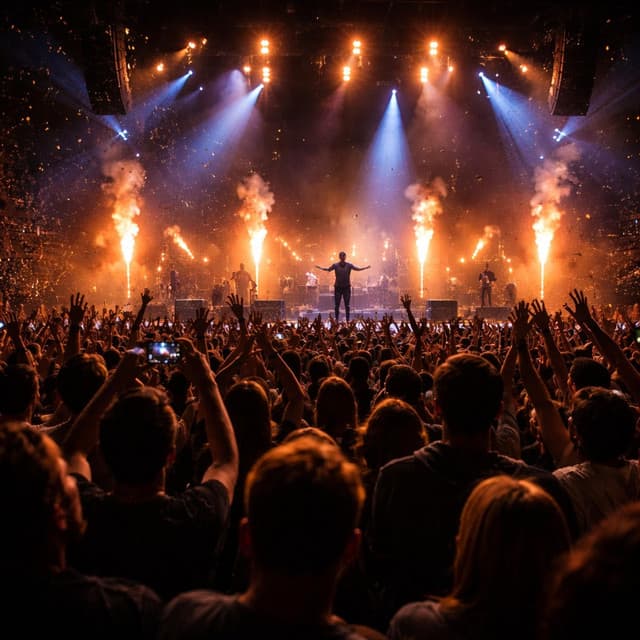 Live concert crowd under stage lights
