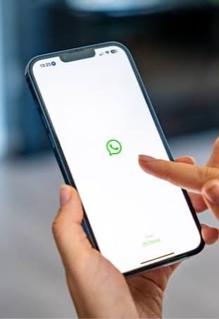 Hand holding a phone open to WhatsApp Business